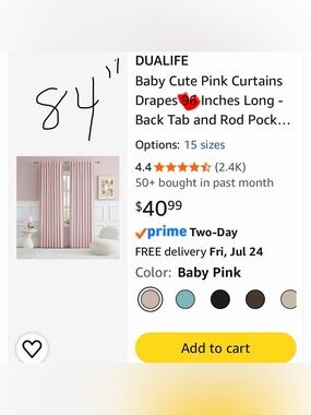 Dualife Baby Pink Curtains (2 panels 53”x84”) - NWOT